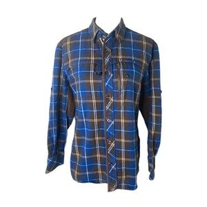 Cavi Men's Shirt Blue Plaid Flannel Premium Heavyweight Button-Down Size Large